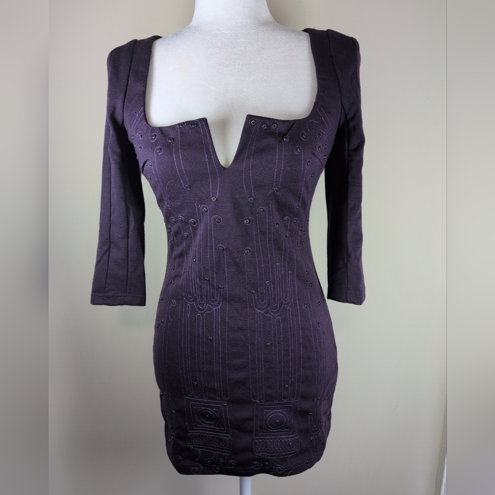 Lucy Paris dress XS Body Con Purple Metallic Accents Mini